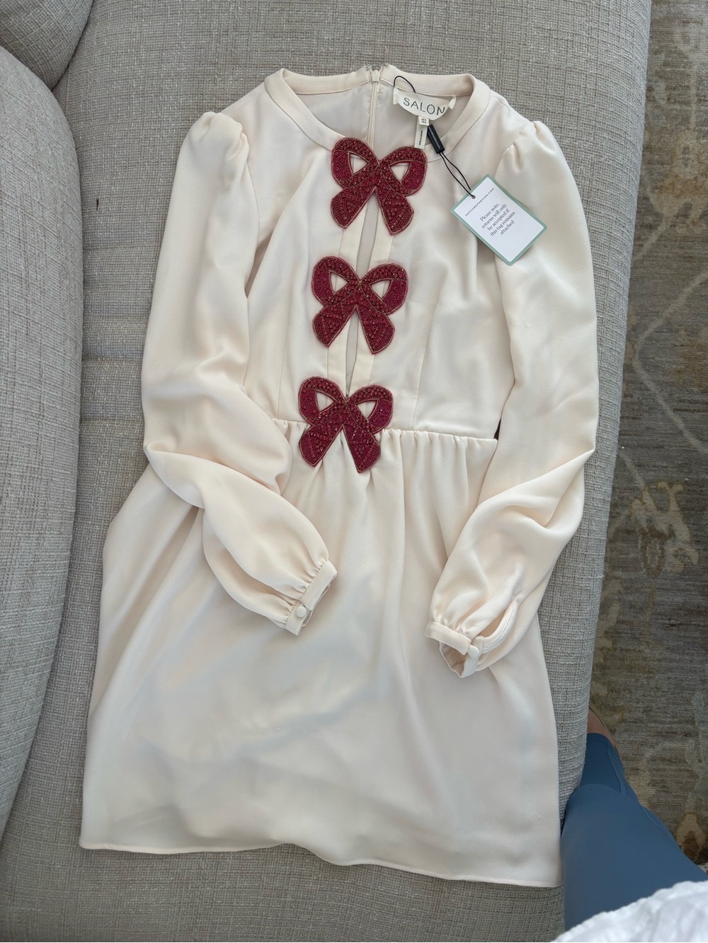 NWT SALONI Cream Dress with Pink Bow Appliqués